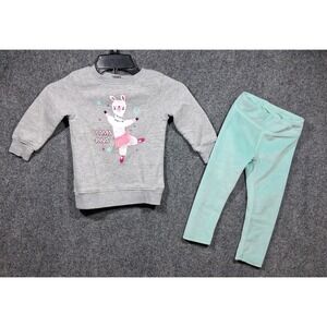 BCG Toddler Girl Set Size‎ 2T Gray Long Sleeves LLAMA-RINA & Minky Teal Pants